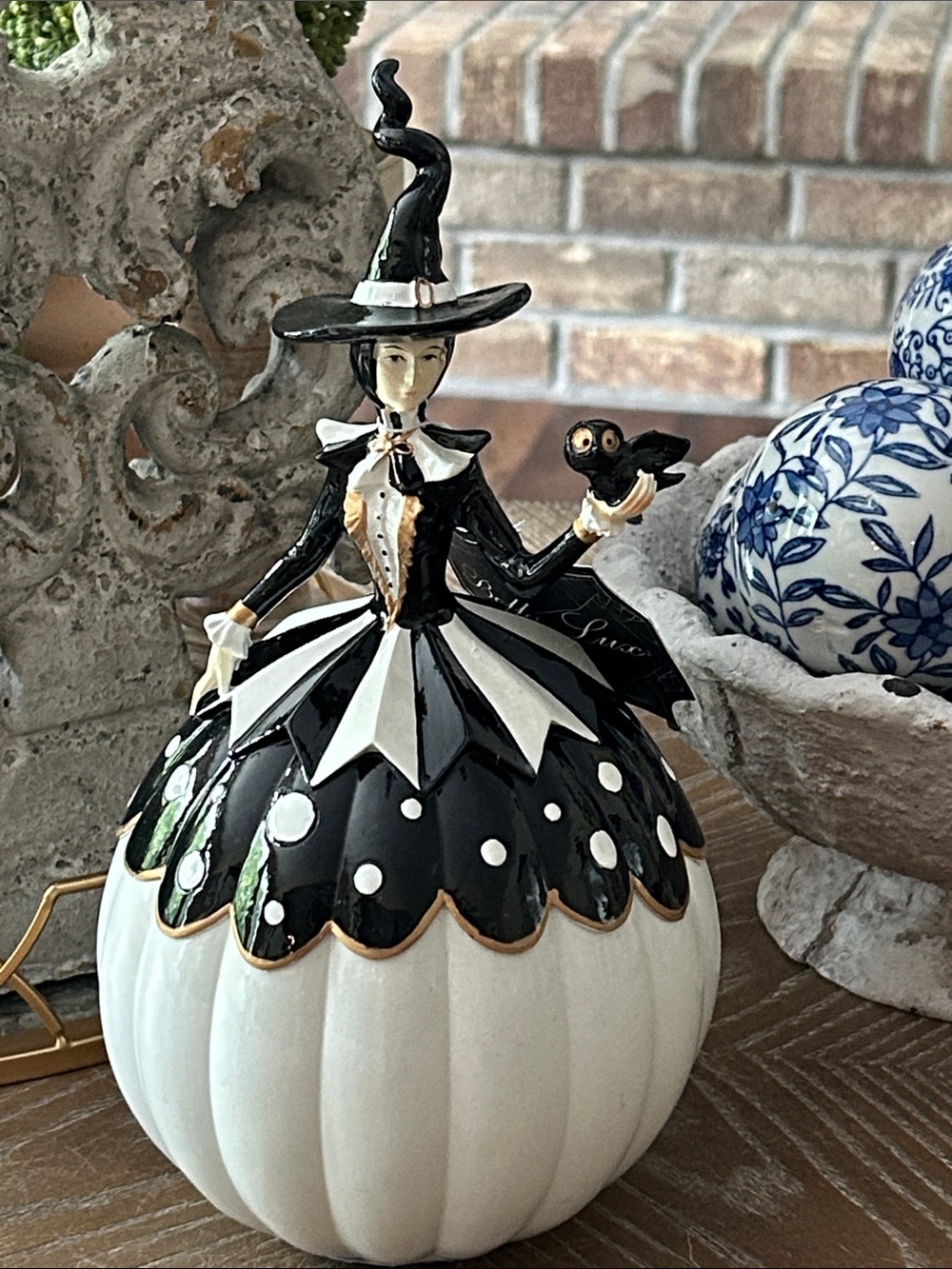 NEW! Vintage Inspired Black & White Victorian Good Witch Halloween Pumpkin